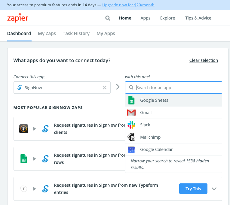 SignNow app for Zapier