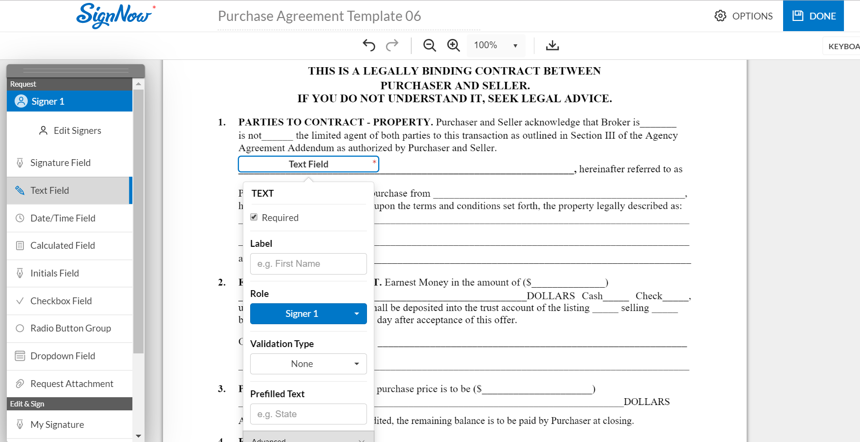 purchase agreement template sign