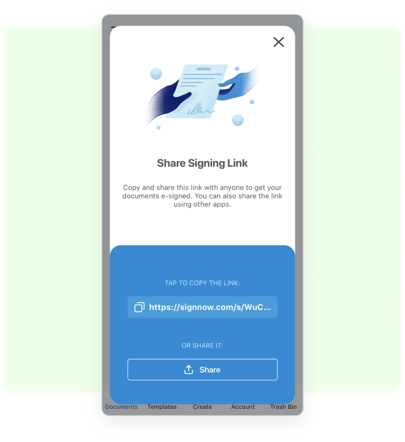 Step 3 - Generate a signing link with a single tap on your touchscreen