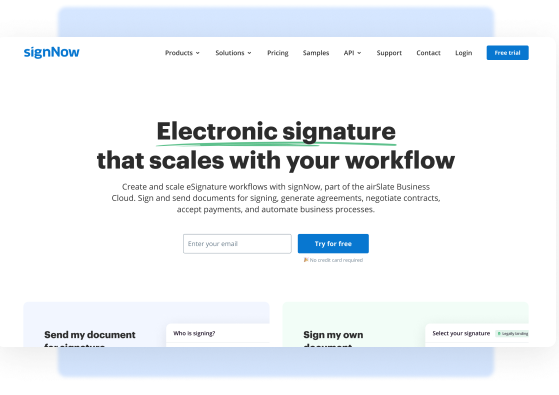 signNow by airSlate interface