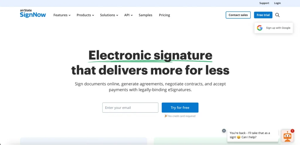 airSlate SignNow e-signature solution