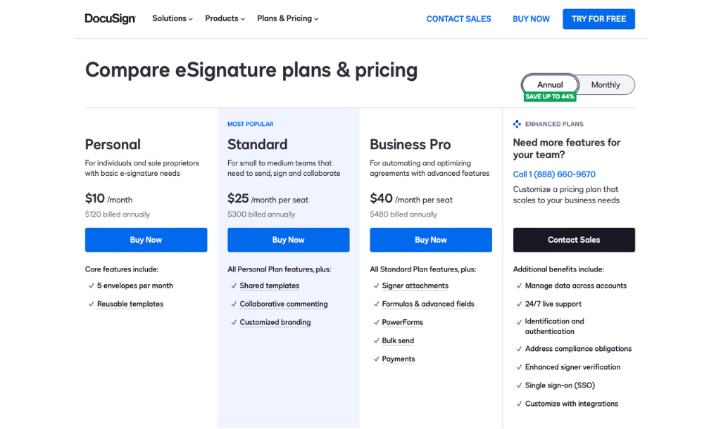 DocuSign pricing - annual