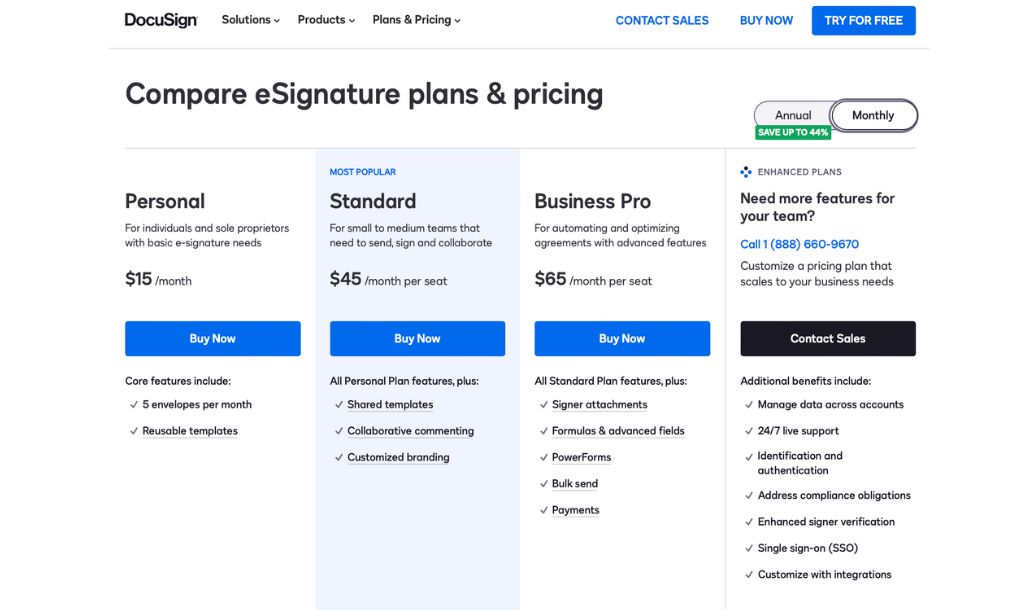 DocuSign pricing and plans - monthly