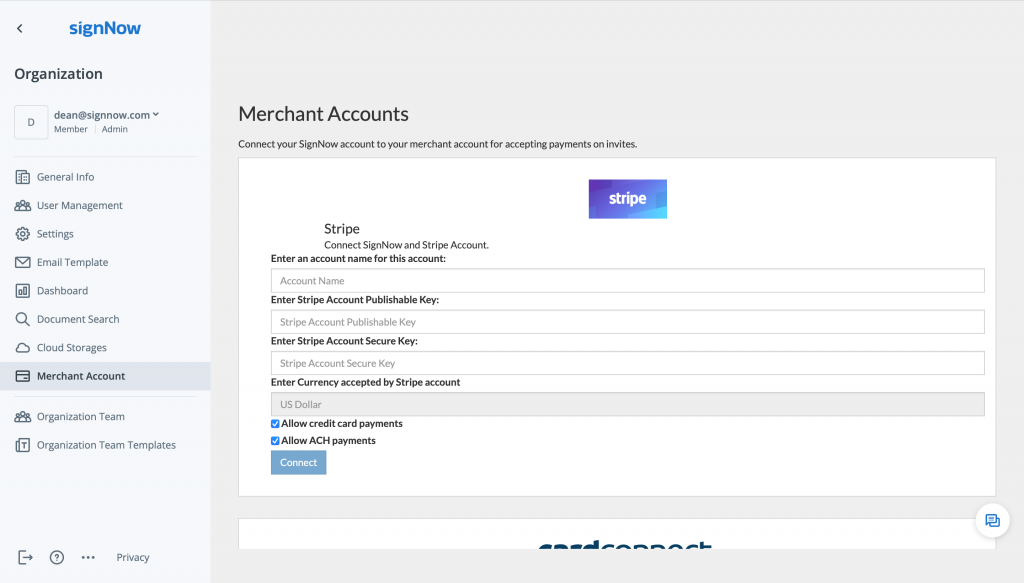 connect merchant account