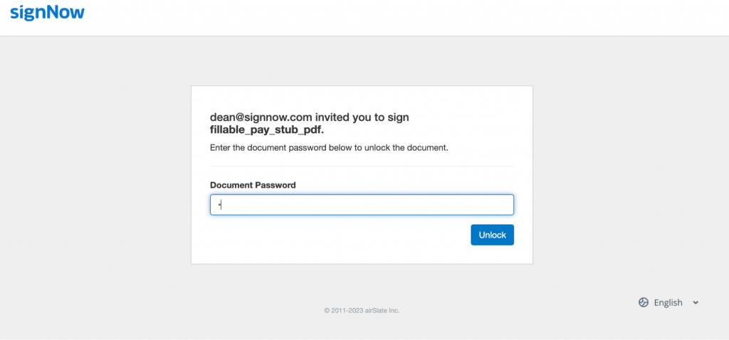 Enter password to unlock the document