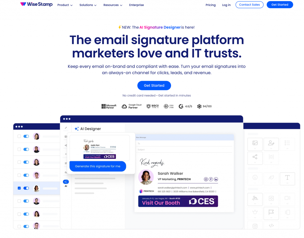 A screenshot of the WiseStamp home page.