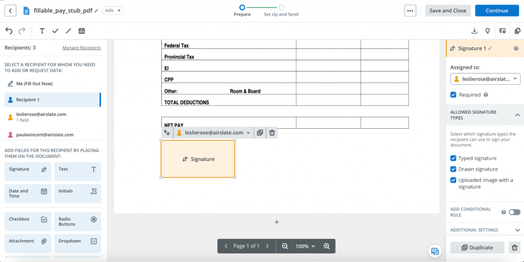Add a signature field on your document in SignNow