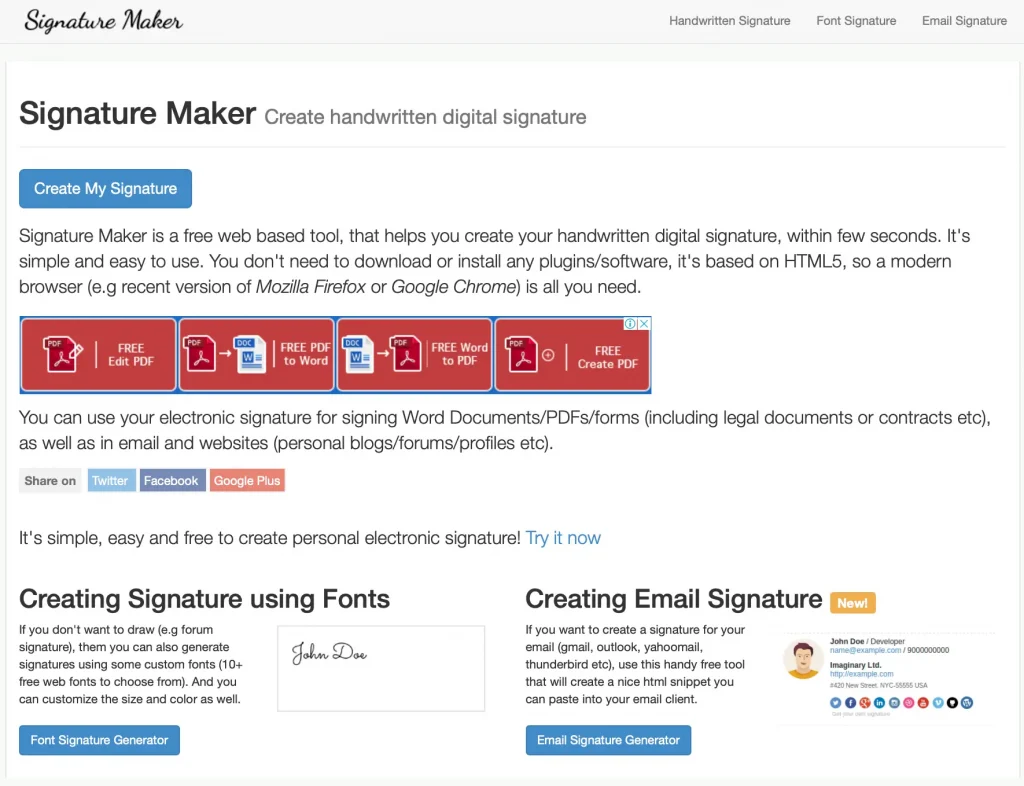 Signature Maker free signature generator homepage