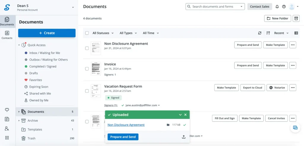 Upload NDA document: Easily upload your NDA document by dragging and dropping it onto the SignNow dashboard.