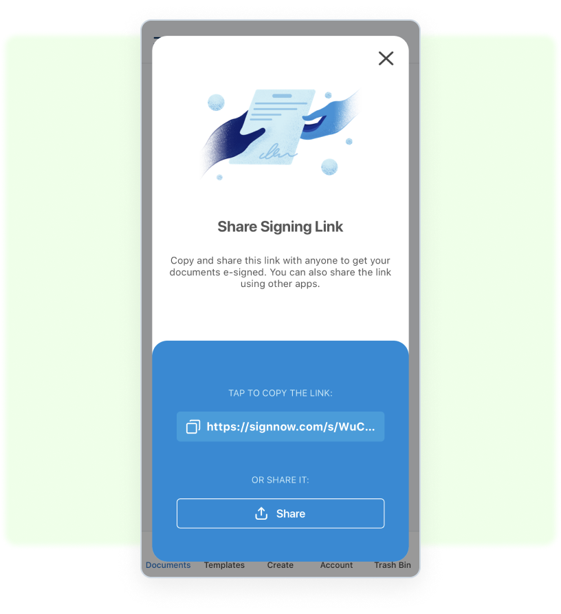 This image shows how to send a signing link in a text message(Step 3).