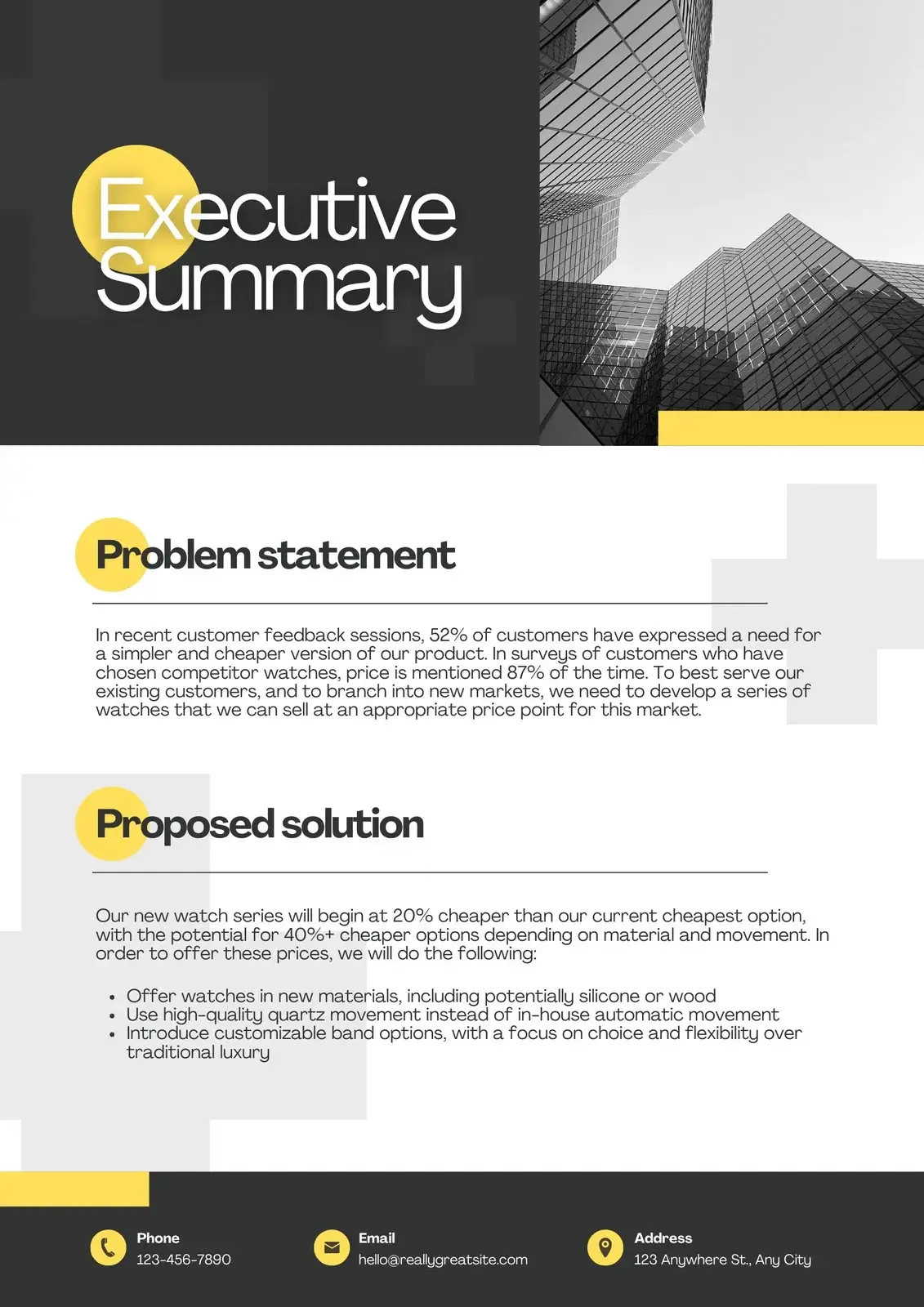 This image shows executive summary template in PDF document