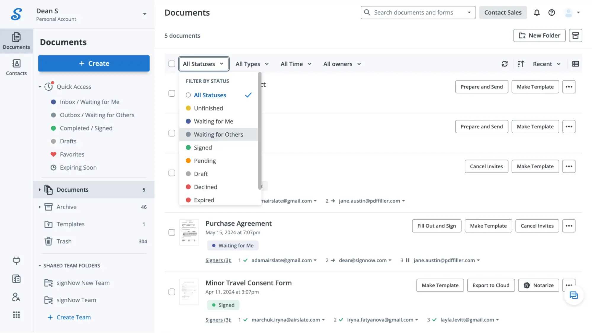 This image shows how to track approval of an executive summary template in SignNow