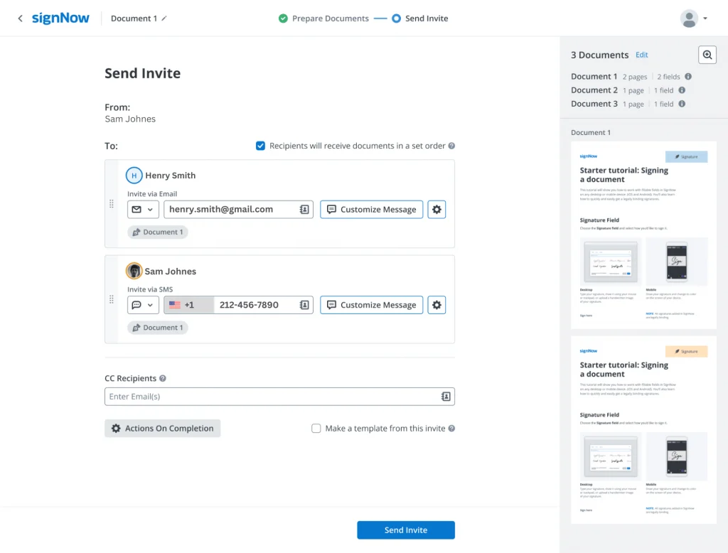 This image shows that the NOM 151 signature settings will apply to all signers 