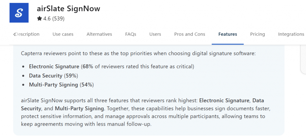 Chart comparing SignNow ratings on G2, Capterra, and Trustpilot in 2026.
