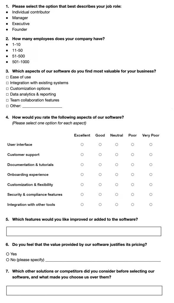 This image shows customer satisfaction survey template for B2B - SaaS