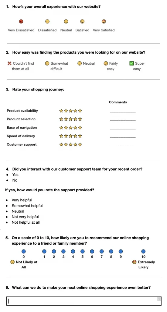 This image shows customer satisfaction survey template for retail