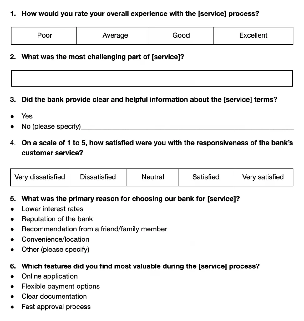 This image shows customer satisfaction survey template for financial services