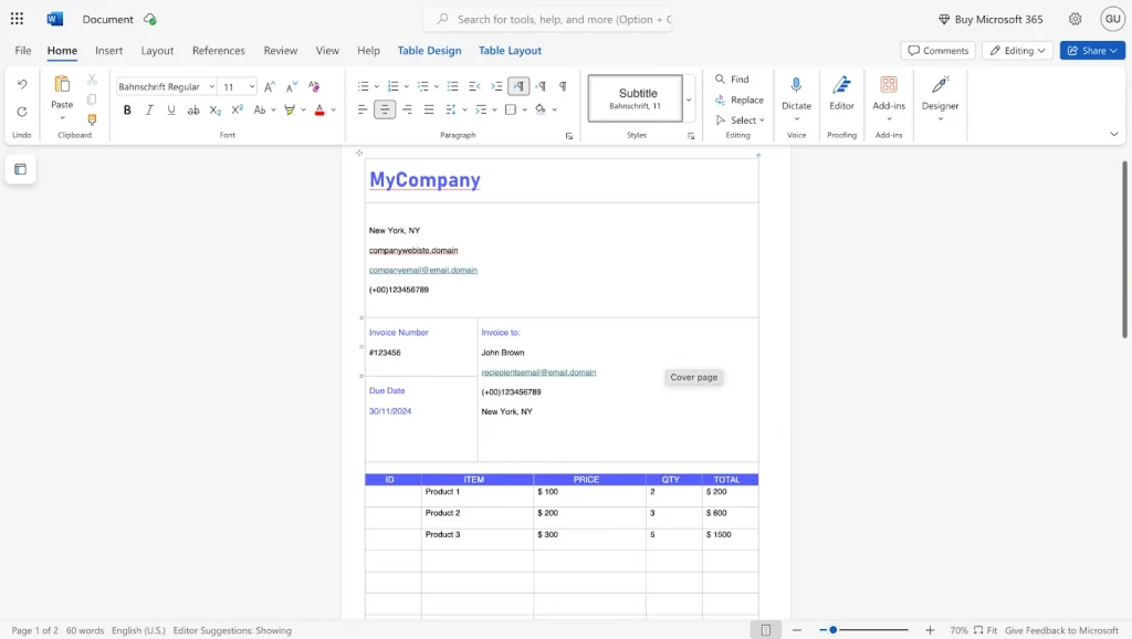 This image shows a screenshot how a document opens in Microsoft Word