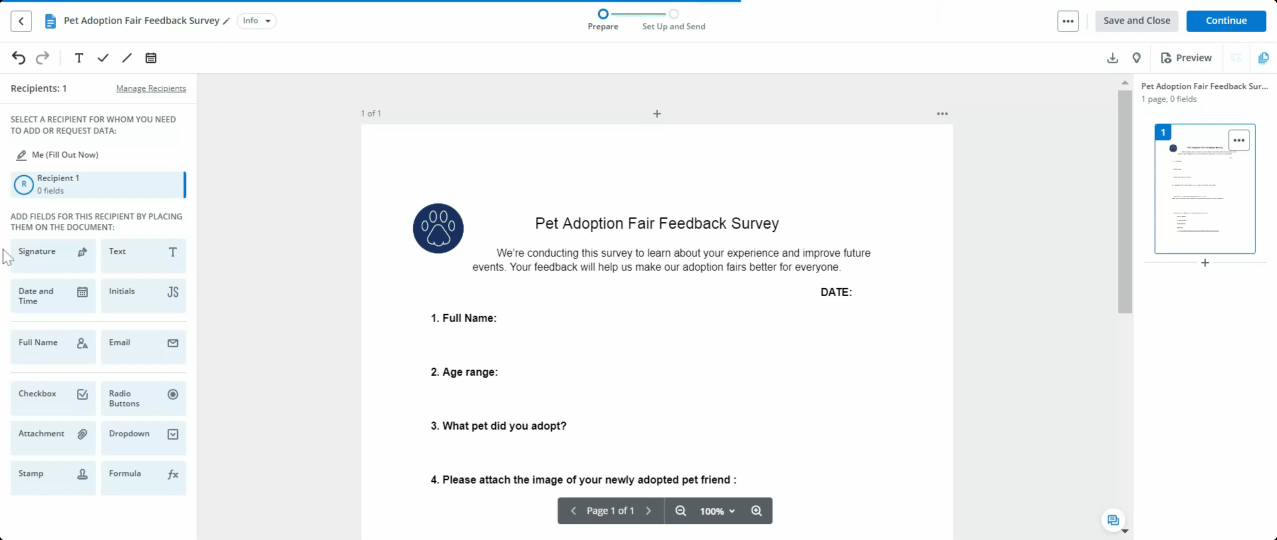 This gif shows how to create a survey with SignNow in a few steps