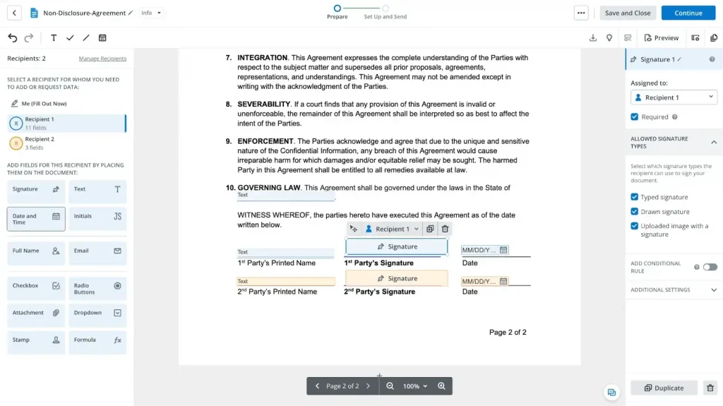 This image shows how to make changes to the uploaded document and add your signature