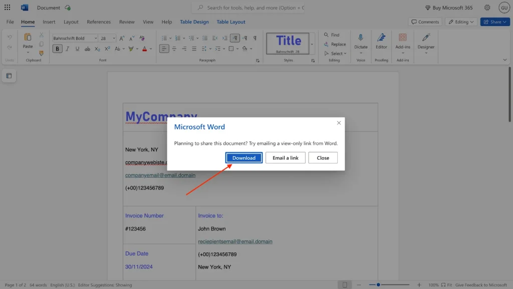 This image shows how to save your document as a PDF for added security by clicking download