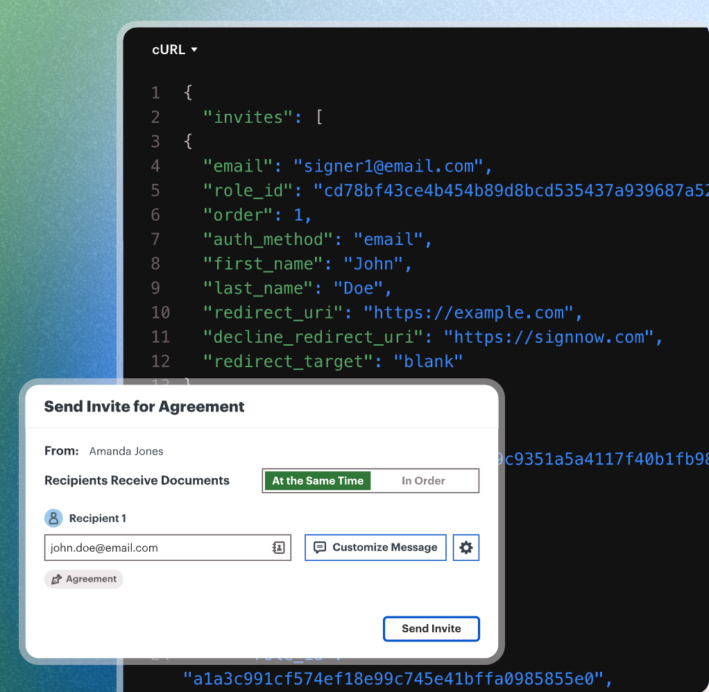 SignNow's REST API supports SDKs for Node.js, Java, Python, PHP, and C#, enabling developers to integrate electronic signatures directly into websites, portals, CRMs, and custom business applications.
