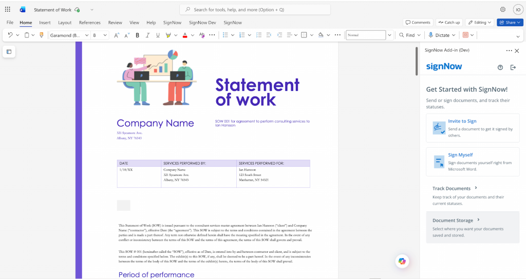 This screenshot demonstrates how to store your signed documents in OneDrive.