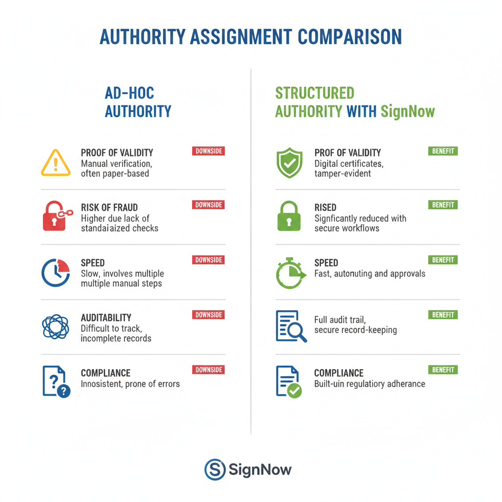 Authority assignment comparison: Ad-hoc authority vs. structured authority with SignNow.
