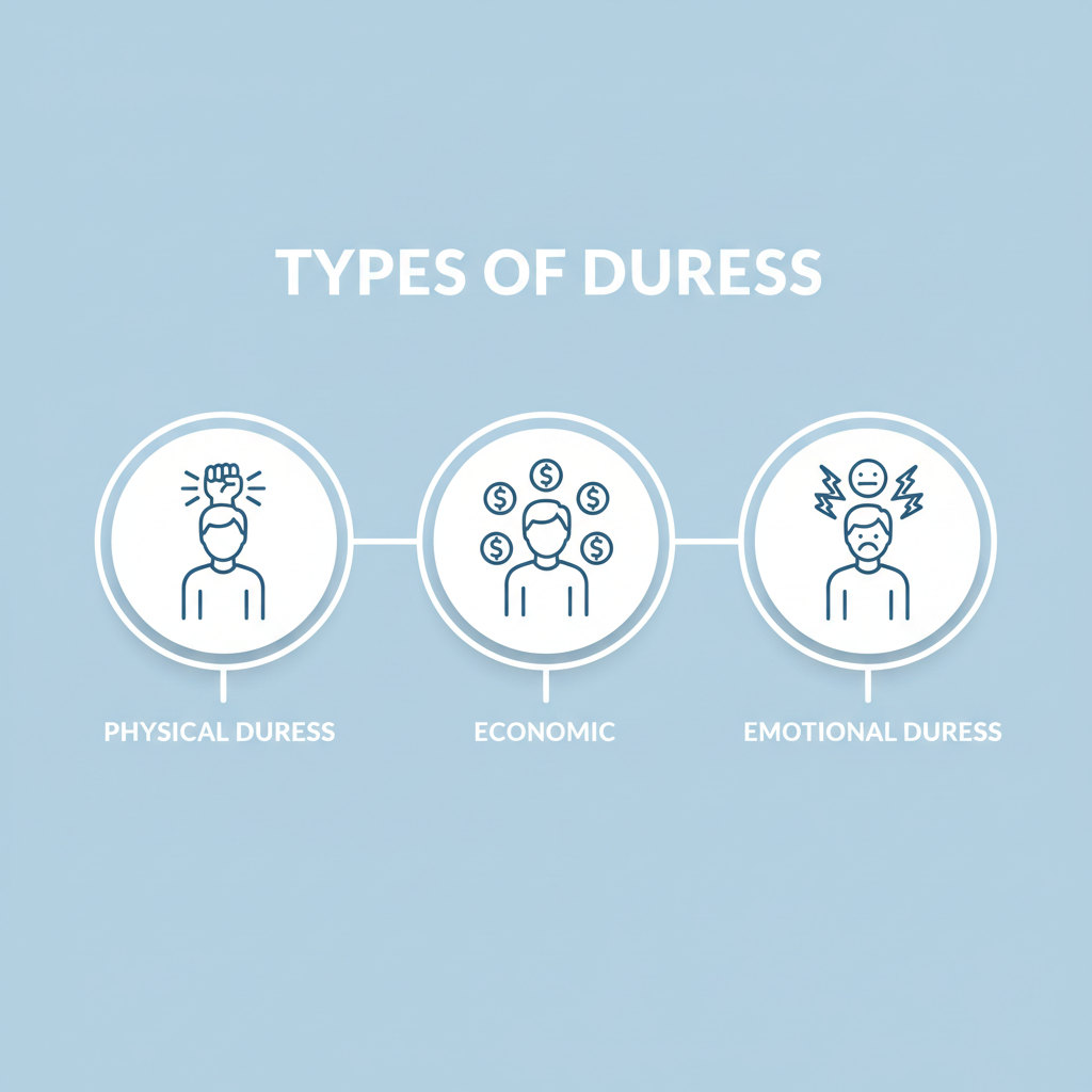 Illustration: Types of duress: physical duress, economic duress, emotional duress.