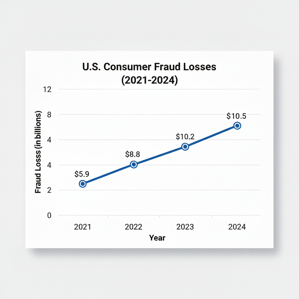 U.S. consumer fraud losses have steadily increased from 2021 to 2024, highlighting the growing need for robust fraud prevention measures.
