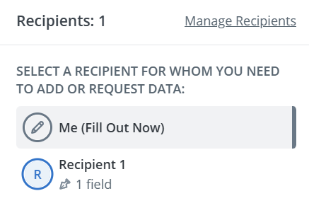 SignNow recipients panel showing yourself and an additional recipient for assigning signature and fillable fields in a document.
