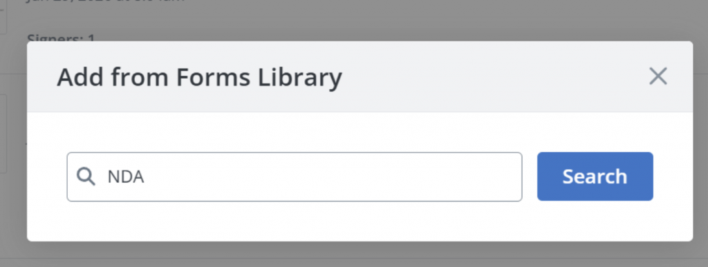 A screenshot of the search bar within SignNow's Form Library.
