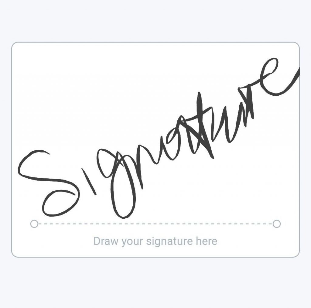 SignNow mobile signing screen showing a handwritten signature drawn directly in the signature field.