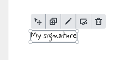 SignNow editor showing a handwritten signature selected on the document with controls to move, duplicate, edit, resize, or delete it.